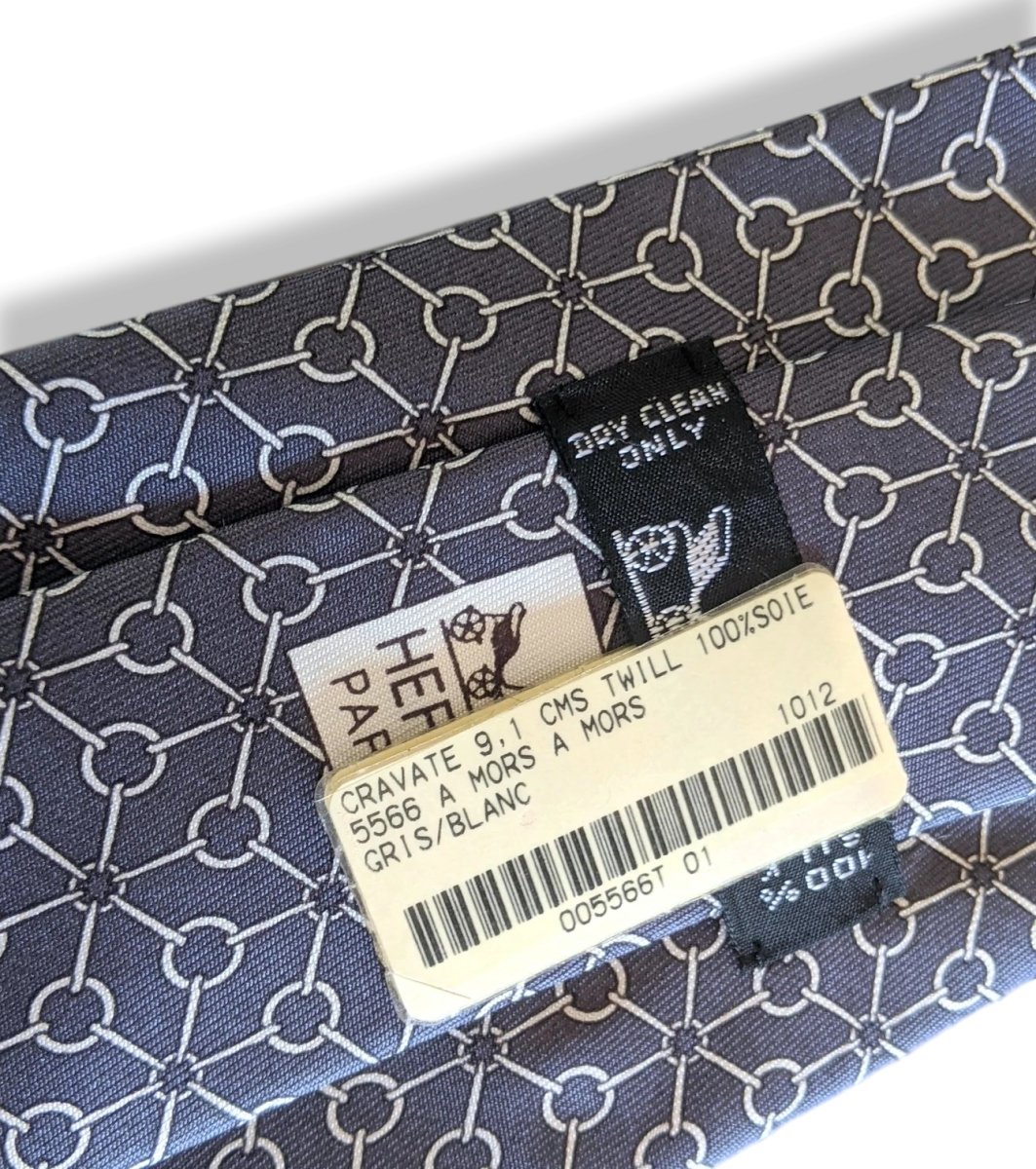 Hermes [T23] Gris/Blanc MORS A MORS Silk Tie 9,1 cm, BNWT! - poupishop