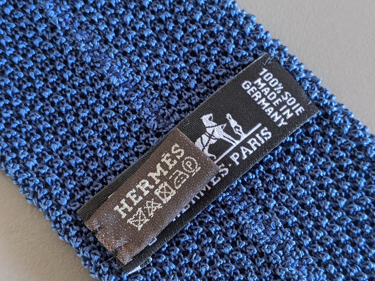 Hermes [T25] Marine MAILLE DE SOIE 100% Mesh Silk Tie 5,5 cm, New! - poupishop