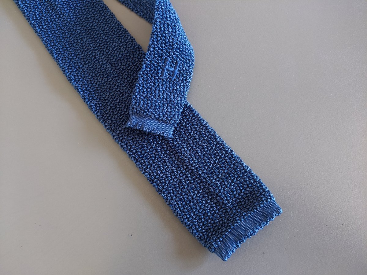 Hermes [T25] Marine MAILLE DE SOIE 100% Mesh Silk Tie 5,5 cm, New! - poupishop