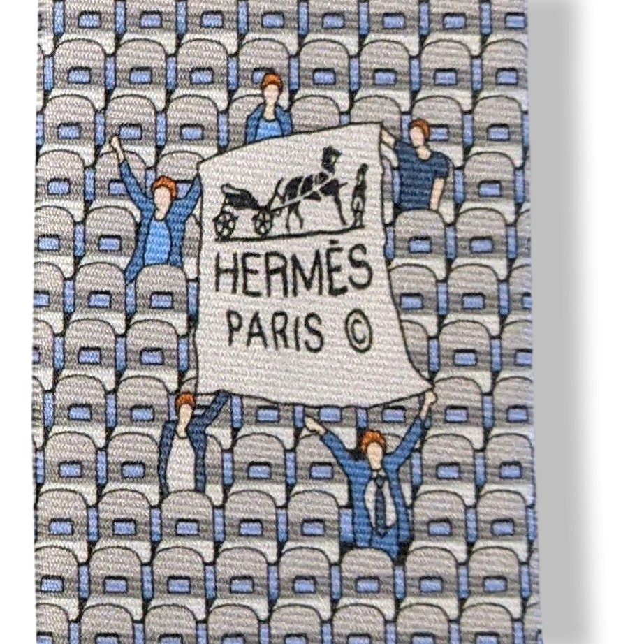 Hermes [T26] Gris Clair/Ciel STADIUM Heavy Twill Silk Tie 8 cm, BNWT! - poupishop
