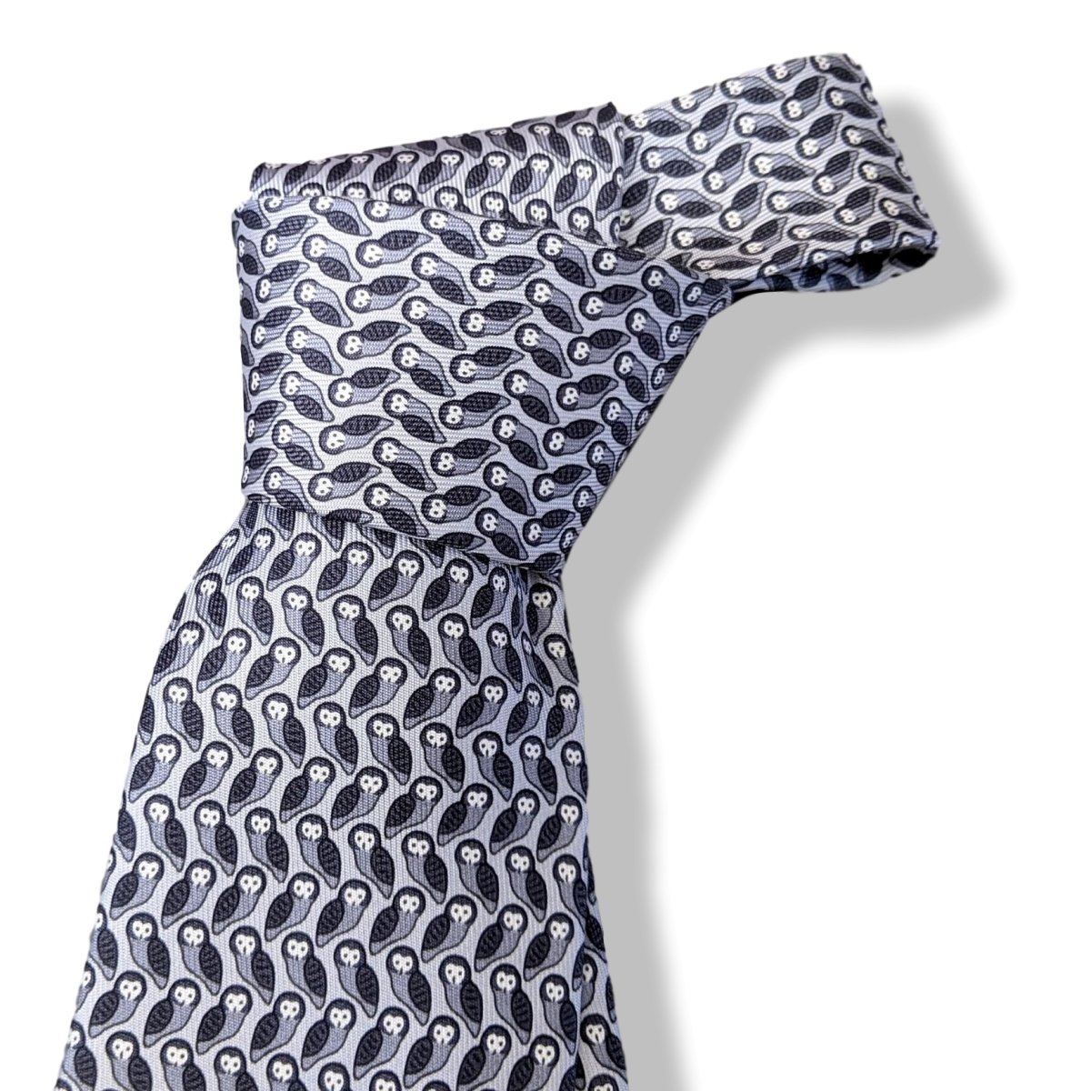 Hermes [T27] Gris Clair/Anthracite/Acier CHOUETTES Owls Twill Silk Tie 8 cm, BNWT! - poupishop