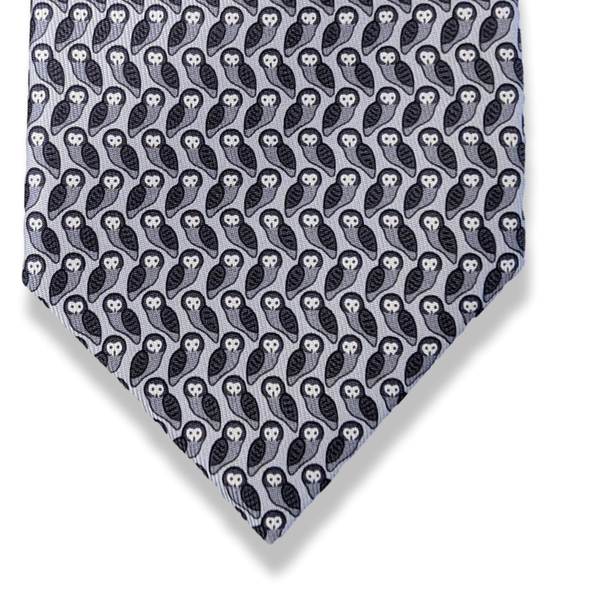 Hermes [T27] Gris Clair/Anthracite/Acier CHOUETTES Owls Twill Silk Tie 8 cm, BNWT! - poupishop