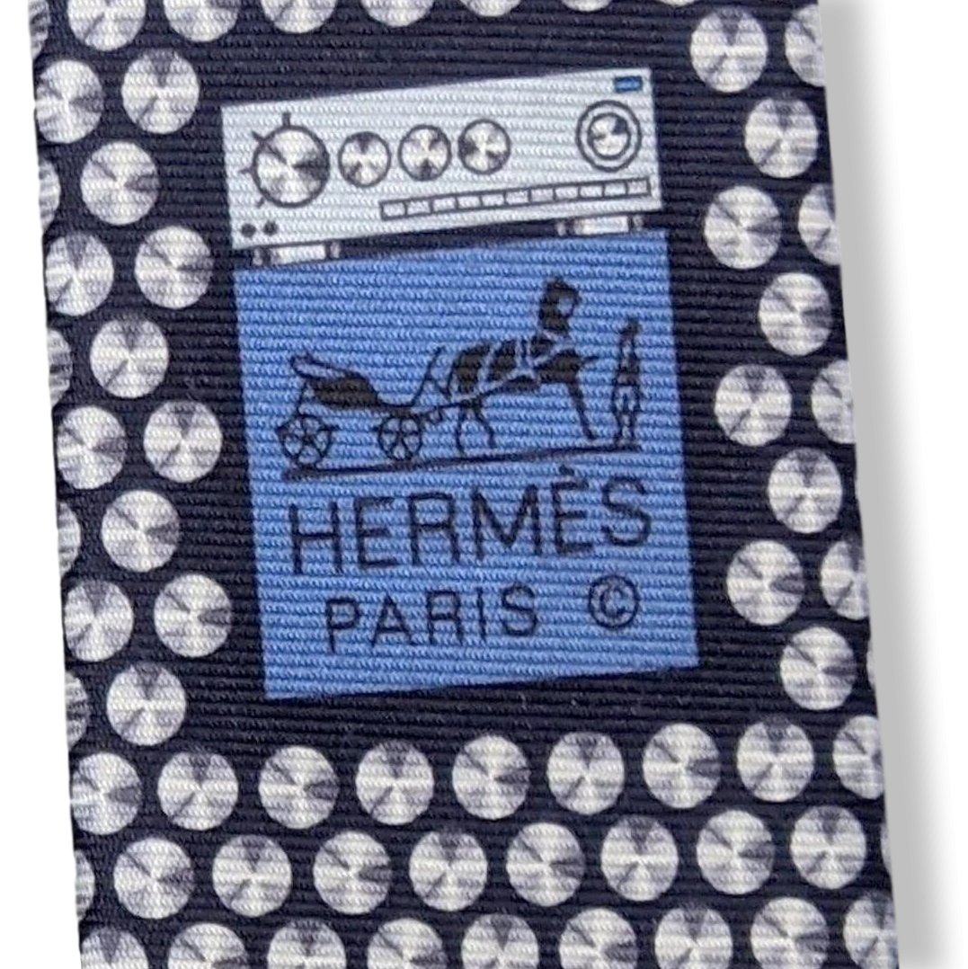 Hermes [T28] Marine Fonce/Gris Fonce/Gris MONTE LE SON Up de Volume Heavy Twill Silk Tie 8 cm, BNWT! - poupishop