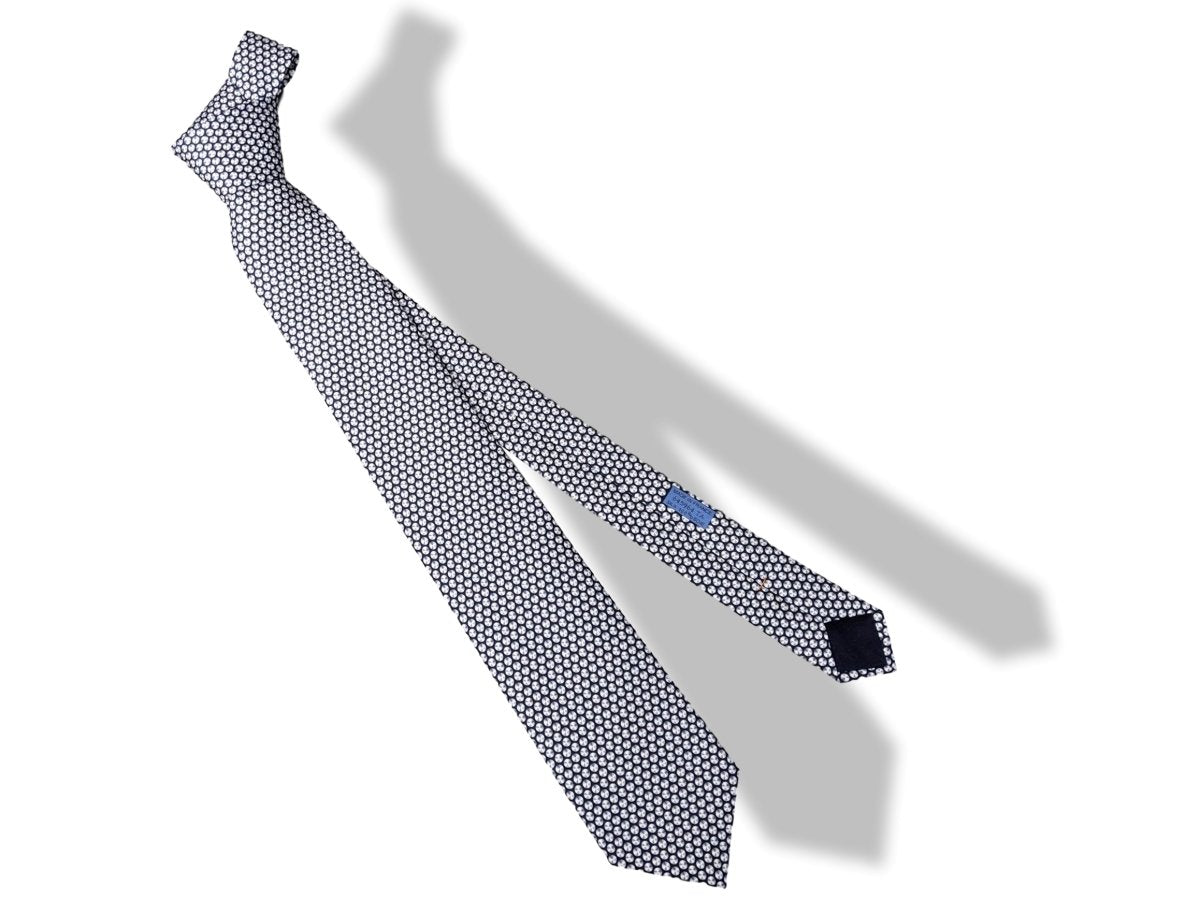 Hermes [T28] Marine Fonce/Gris Fonce/Gris MONTE LE SON Up de Volume Heavy Twill Silk Tie 8 cm, BNWT! - poupishop
