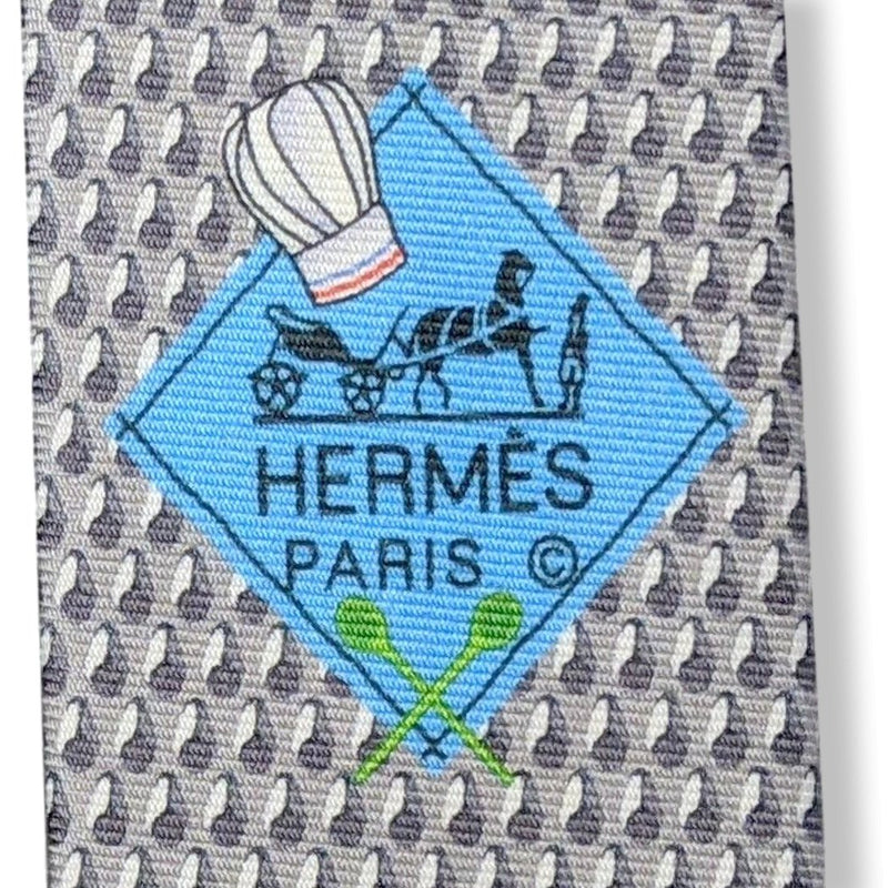 Hermes [T29] Gris Clair Cooking Chef RATATOUILLE Heavy Twill Silk Tie 8cm, BNWT! - poupishop