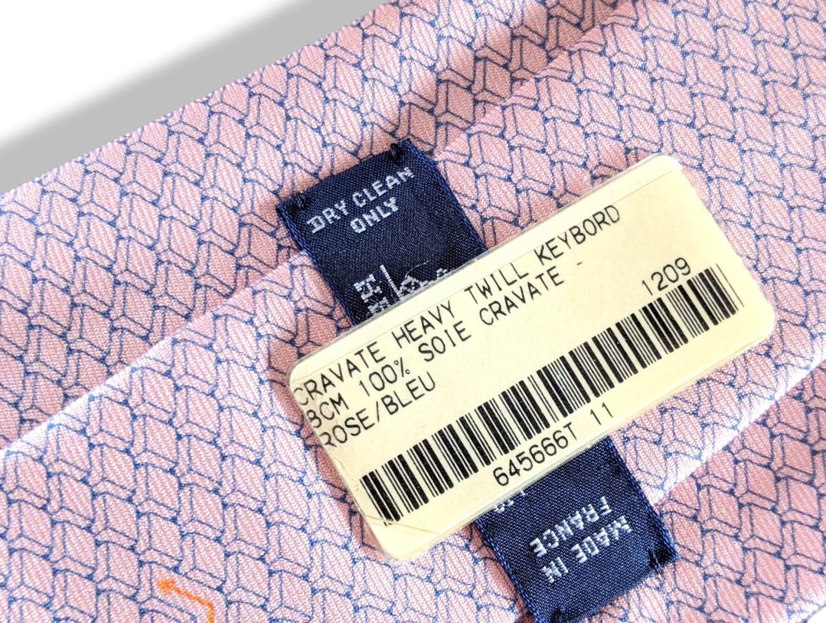 Hermes [T3] Pink/Blue KEYBORD Heavy Twill Silk Tie 8 cm, BNWT! - poupishop