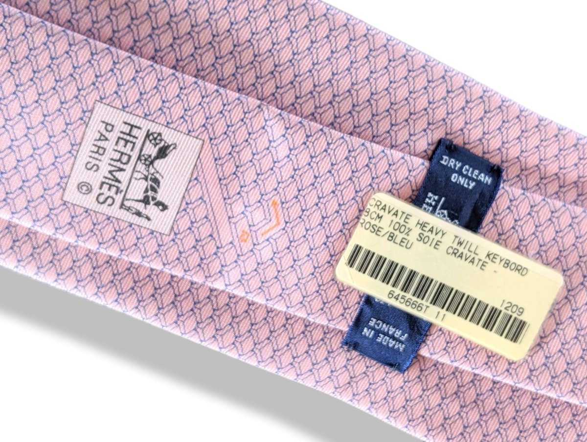 Hermes [T3] Pink/Blue KEYBORD Heavy Twill Silk Tie 8 cm, BNWT! - poupishop