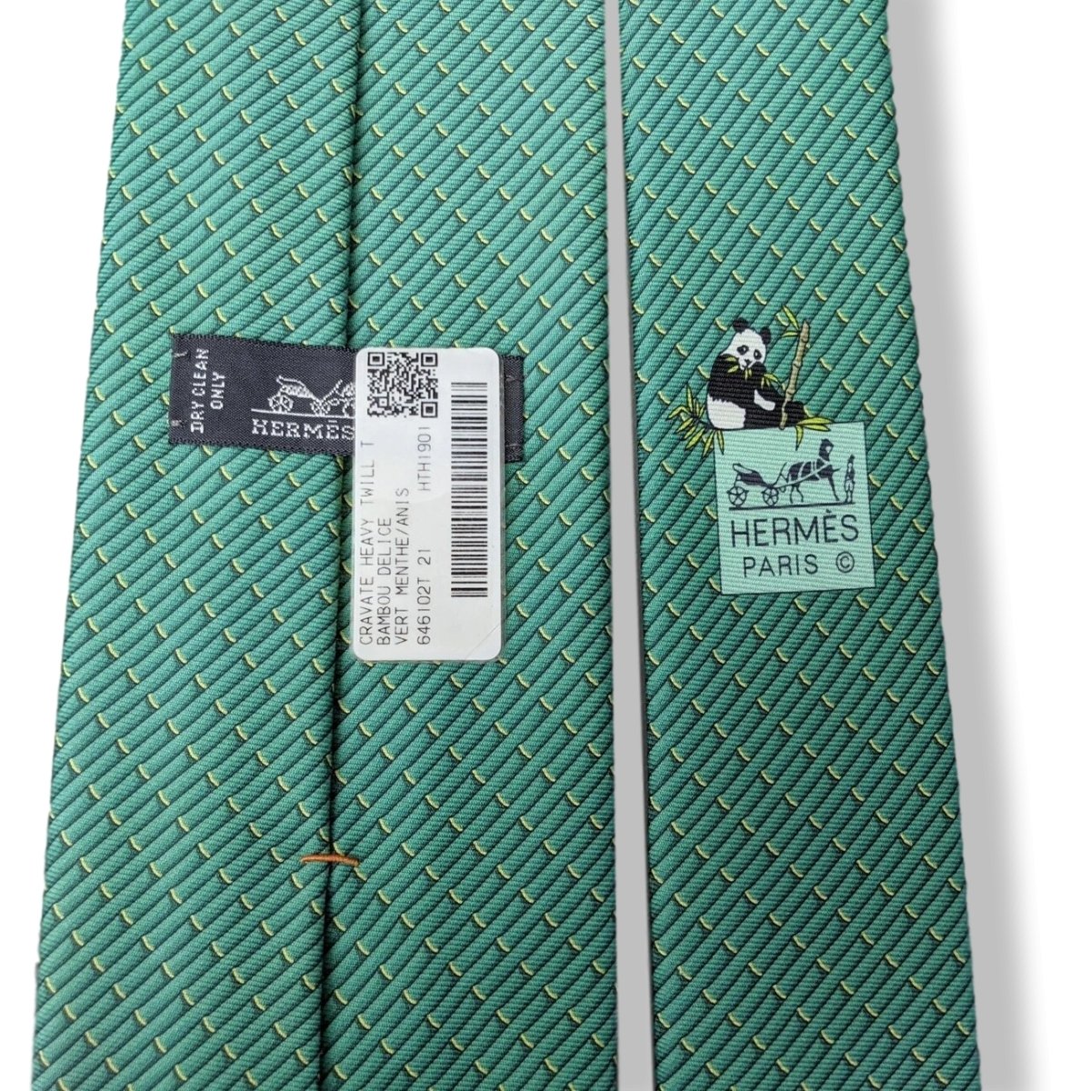 Hermes [T30] Vert Menthe/Anis Panda BAMBOU DELICE Heavy Twill Silk Tie 8cm, BNWT! - poupishop