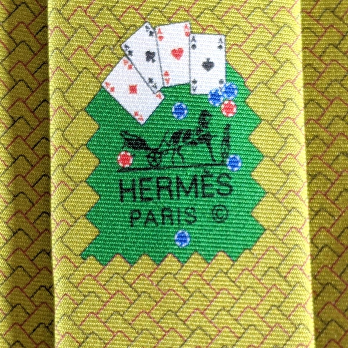 Hermes [T4] Absinthe POKER Heavy Twill Silk Tie 8 cm, BNWT! - poupishop