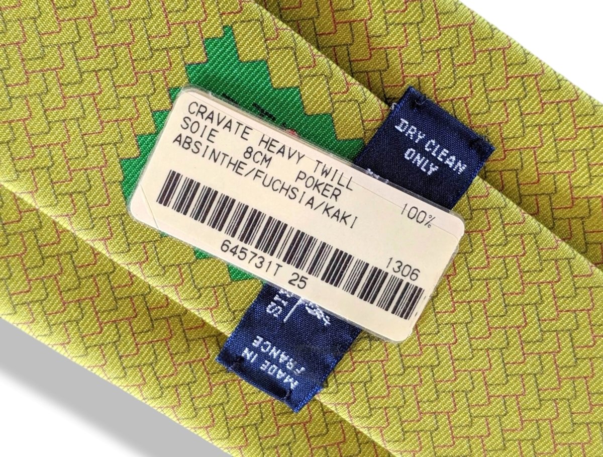 Hermes [T4] Absinthe POKER Heavy Twill Silk Tie 8 cm, BNWT! - poupishop