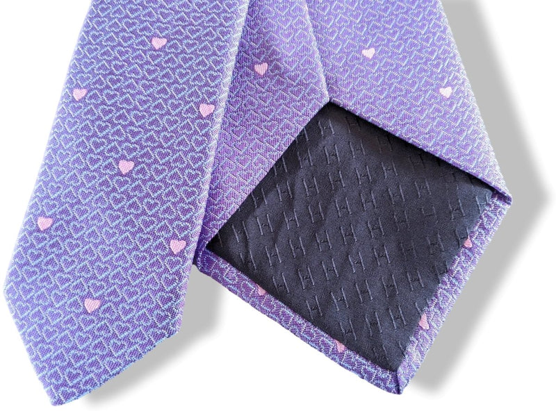 Hermes [T5] Purple/White/Pink SAINT VALENTIN Heavy Twill Silk Tie 8 cm, BNWT! - poupishop