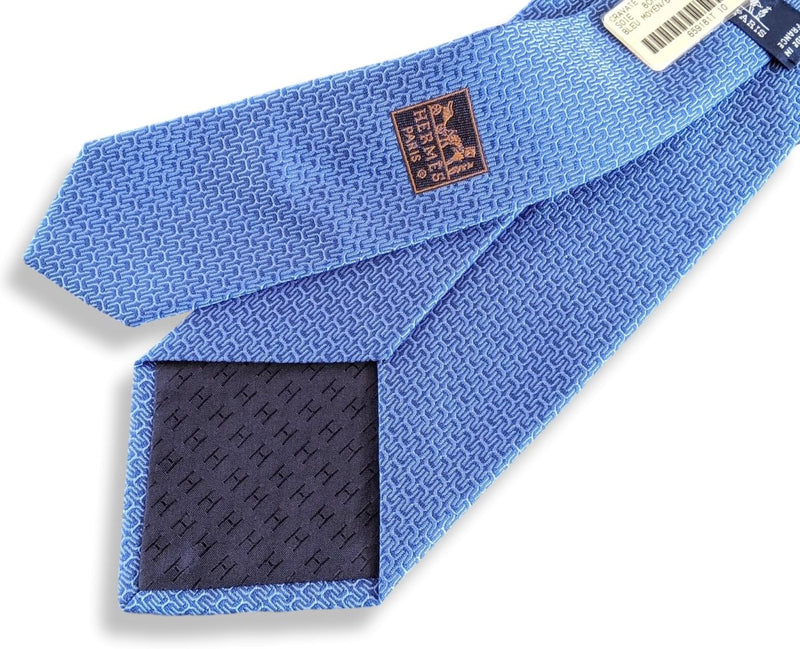 Hermes [T7] Middle Blue/Jean Blue H PIPPA Heavy Silk Tie 8 cm, BNWT! - poupishop