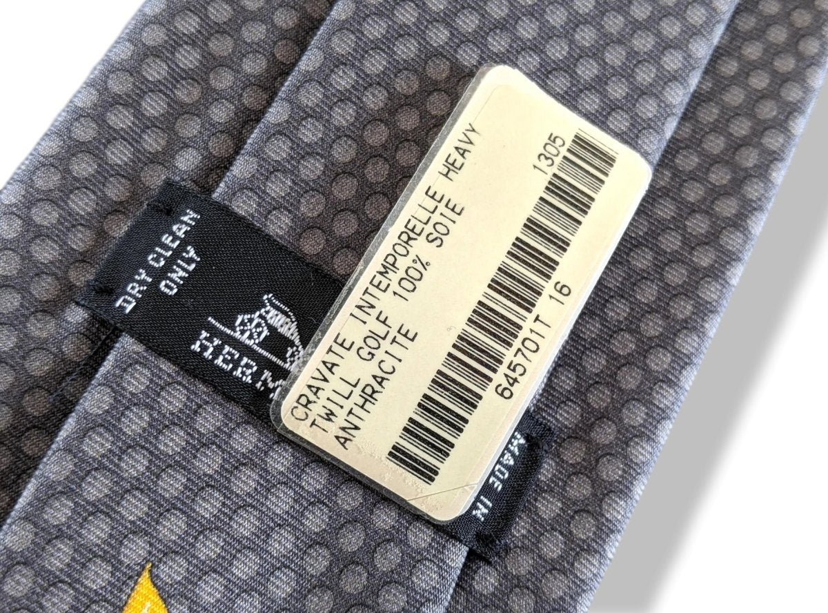 Hermes [T8] Anthracite Intemporelle GOLF Heavy Twill Silk Tie 8 cm, BNWT! - poupishop