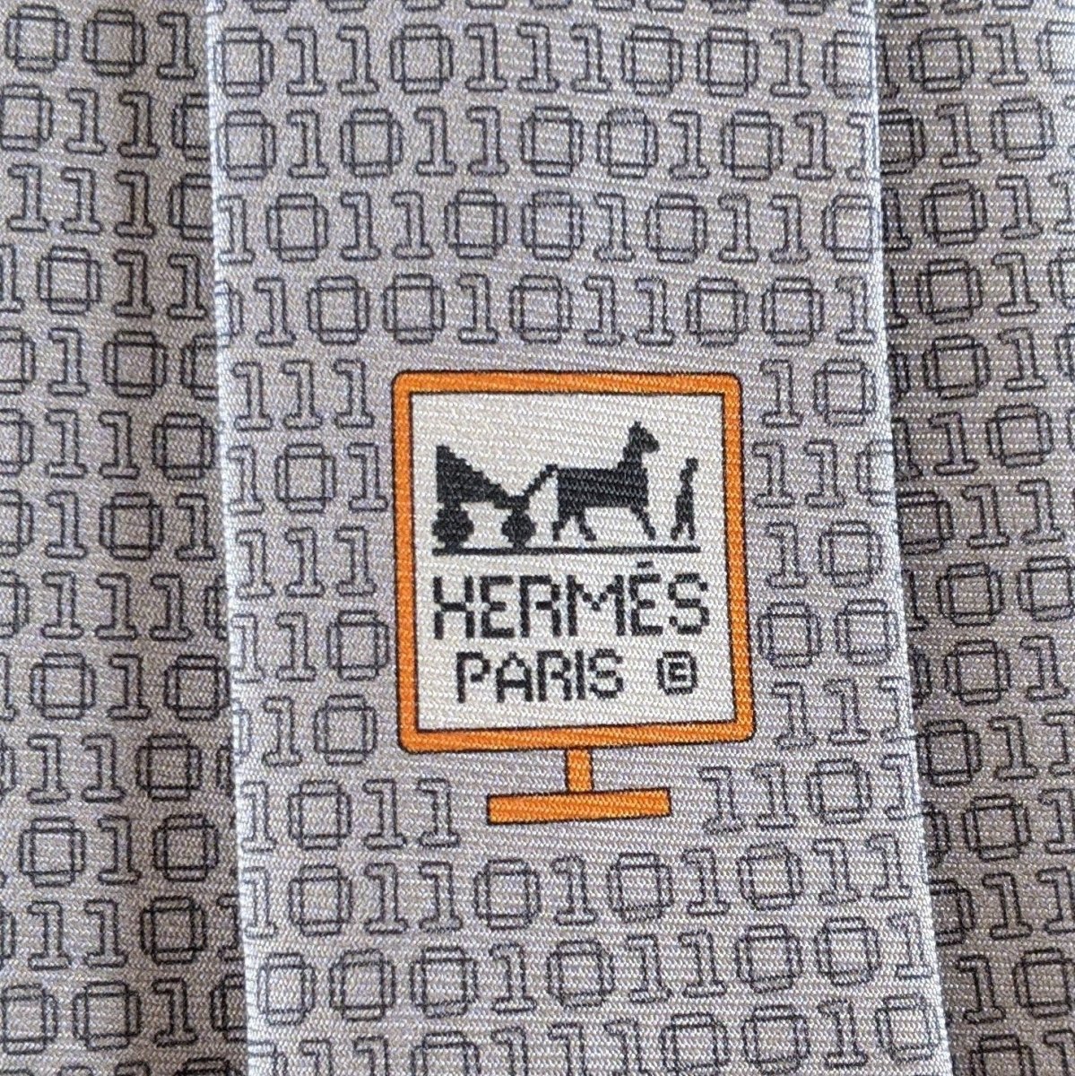 Hermes [T9] Beige/Anthracite BINAIRE Heavy Twill Silk Tie 8 cm, BNWT! - poupishop