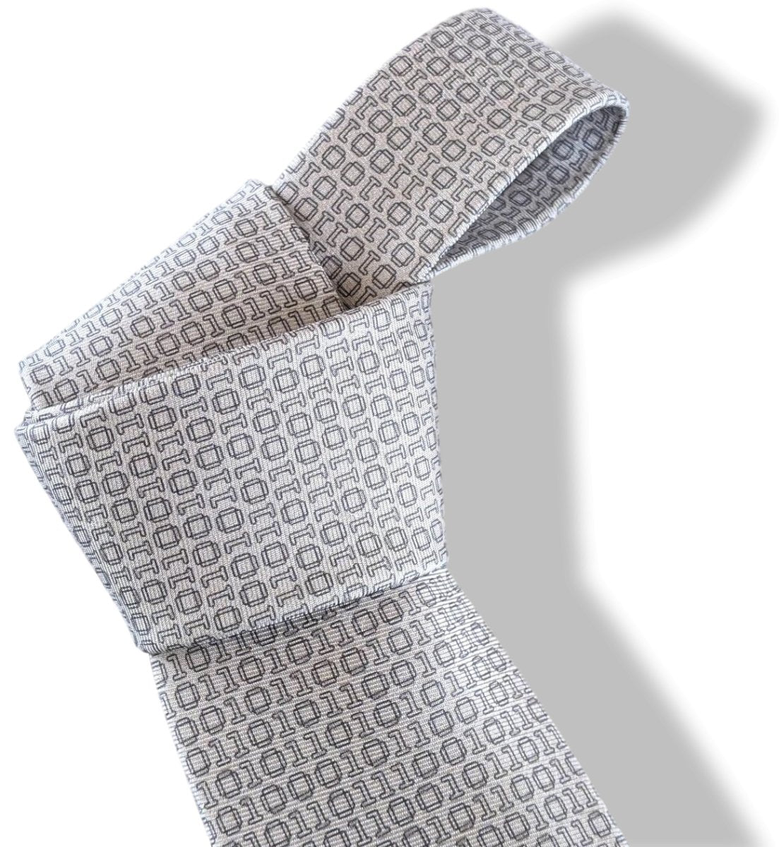 Hermes [T9] Beige/Anthracite BINAIRE Heavy Twill Silk Tie 8 cm, BNWT! - poupishop