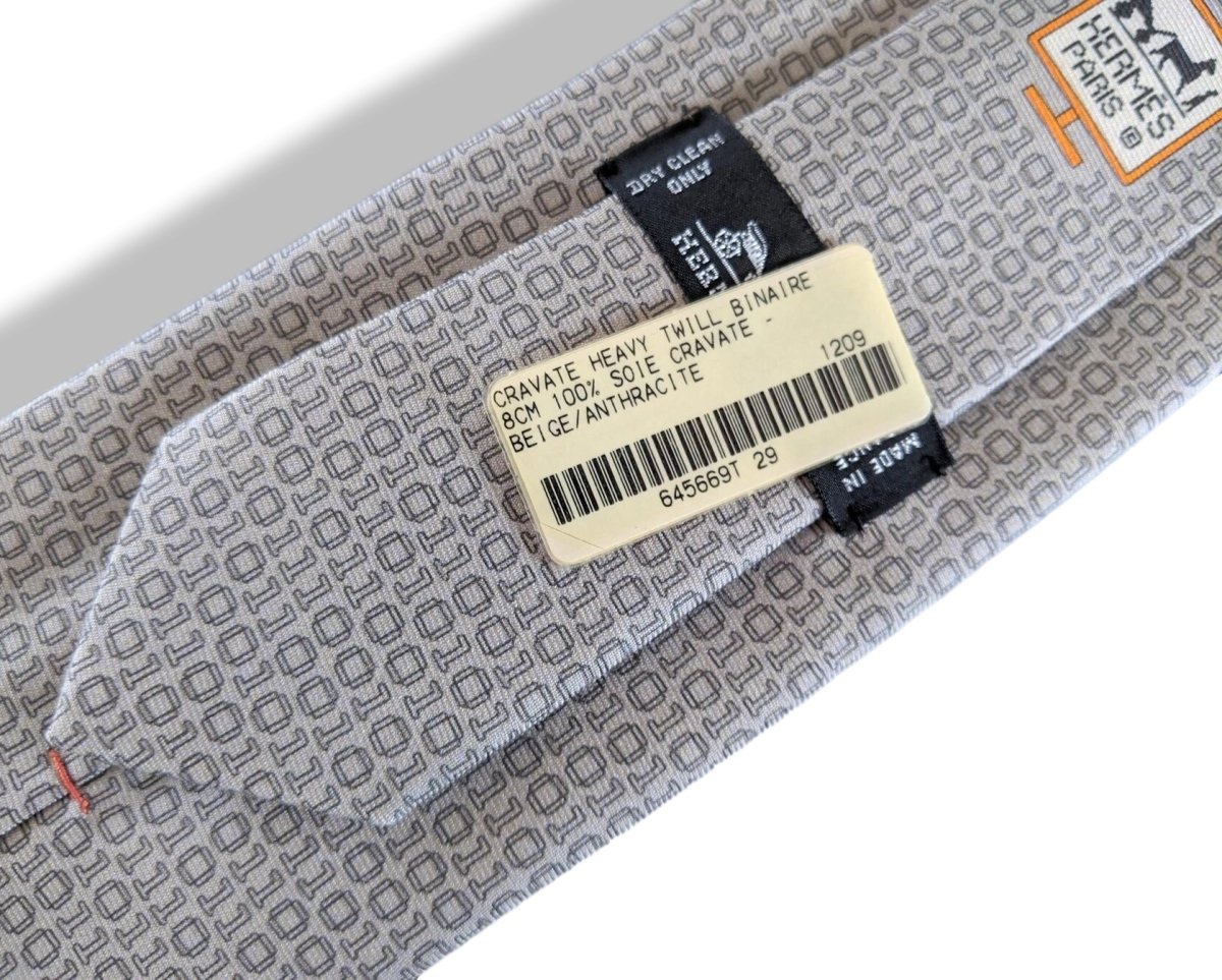 Hermes [T9] Beige/Anthracite BINAIRE Heavy Twill Silk Tie 8 cm, BNWT! - poupishop