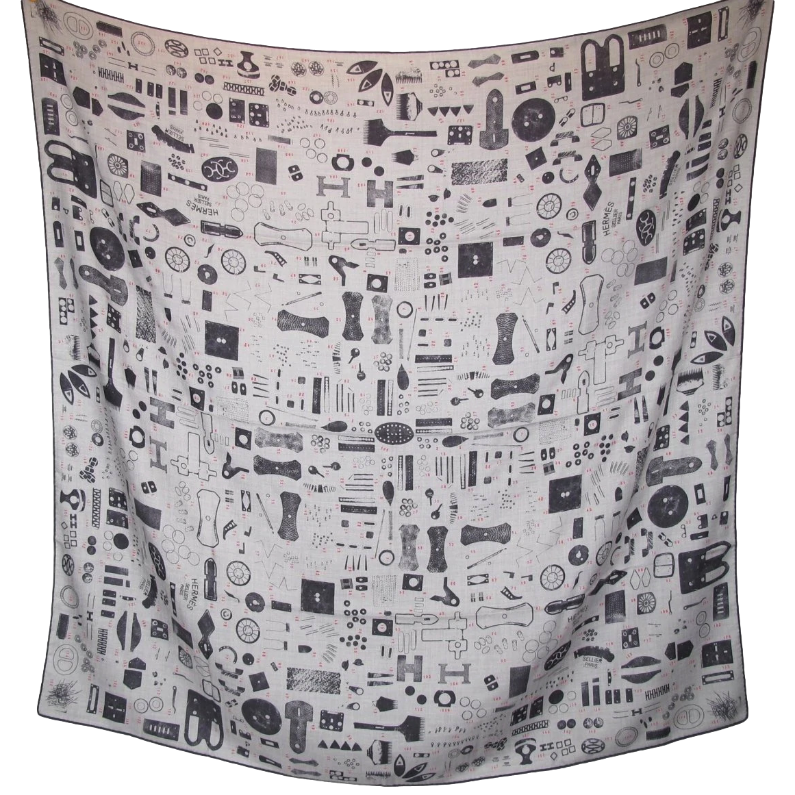 Hermes [S19] 2019 Anthracite Gris Chine Corail TAMPONNABLE REMIX by Gianpaolo Pagni Cashmere Shawl 140
