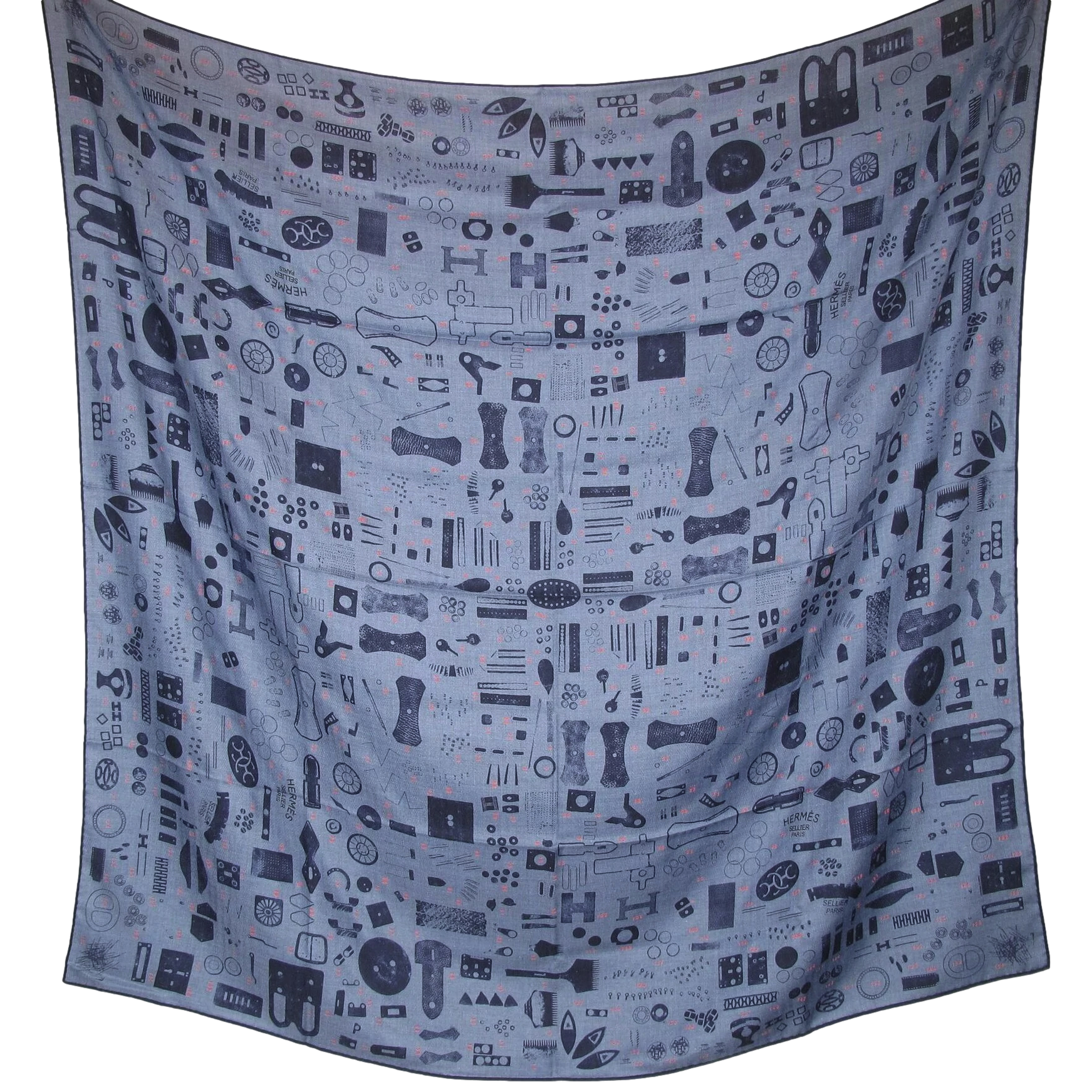 Hermes [S09] 2019 Bleu Chine Navy Red TAMPONNABLE REMIX by Gianpaolo Pagni Cashmere Shawl 140 