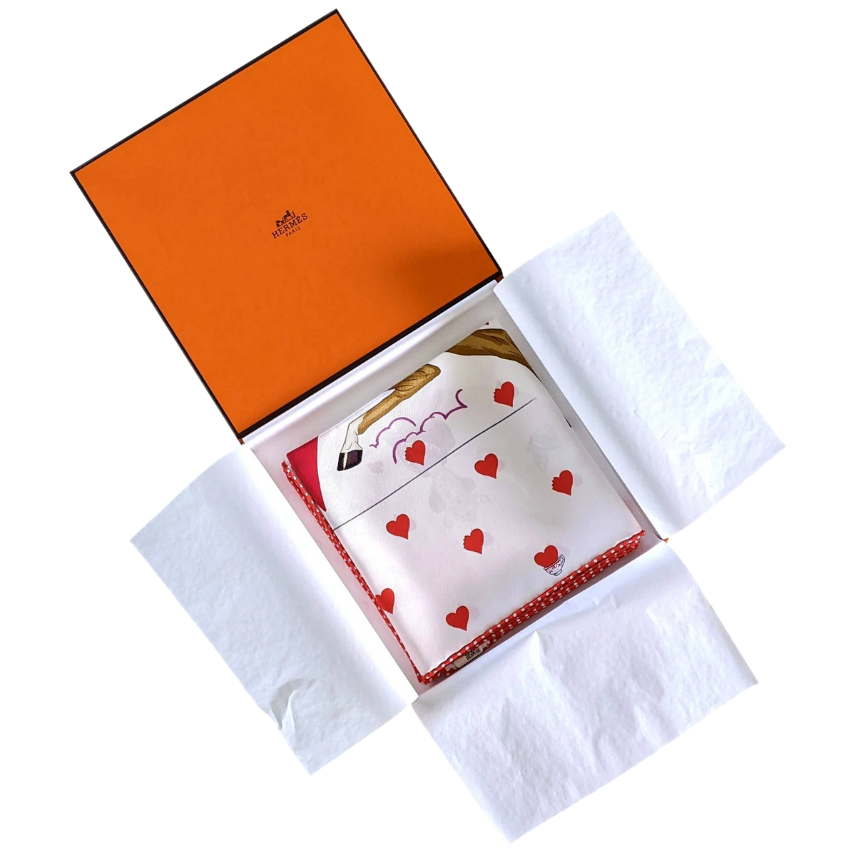 Hermes [C206B] Blanc/Framboise/Rouge "Tea Time" by Jonathan Burton Vintage Silk 70 cm