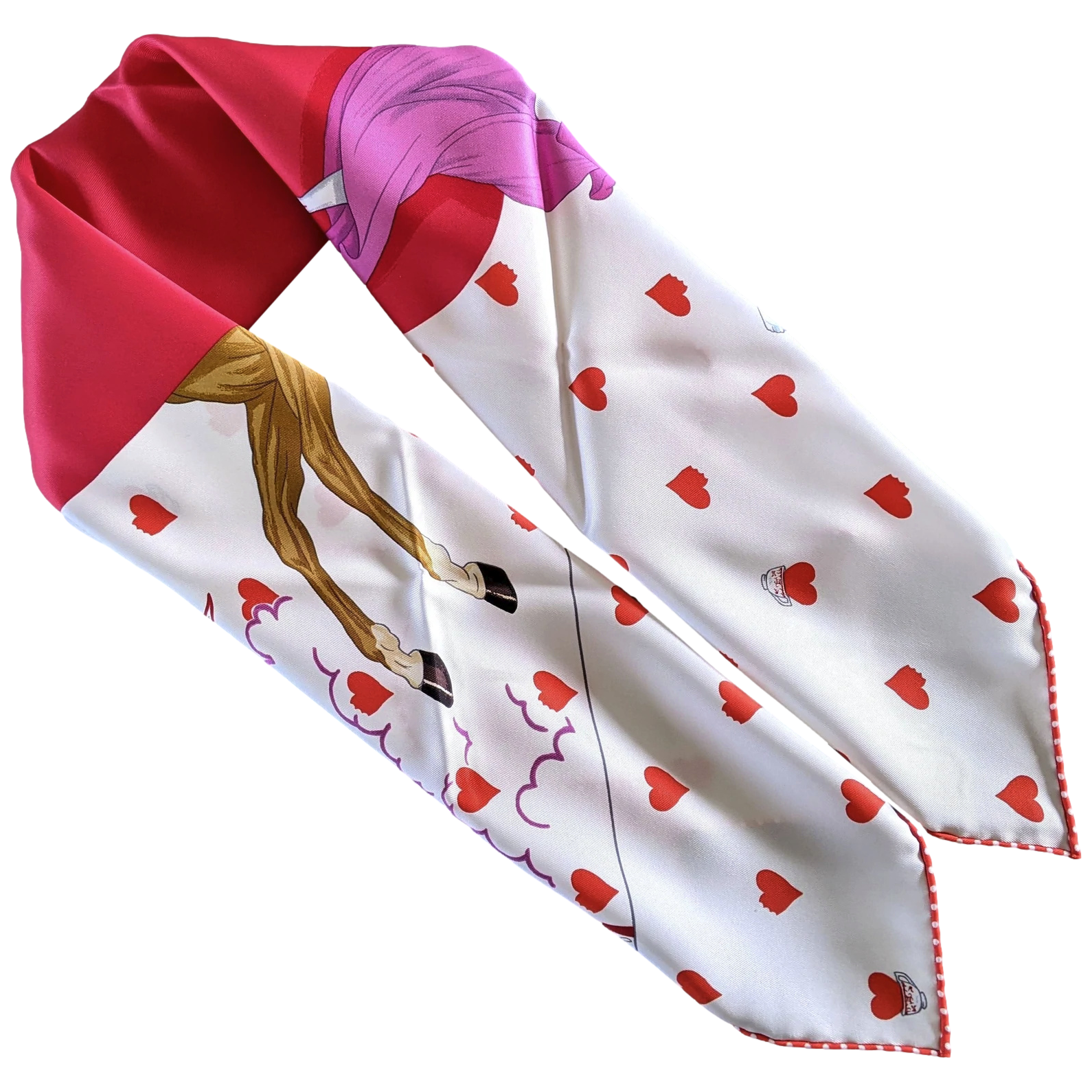 Hermes [C206] Blanc/Framboise/Rouge "Tea Time" by Jonathan Burton Vintage Silk 70 cm