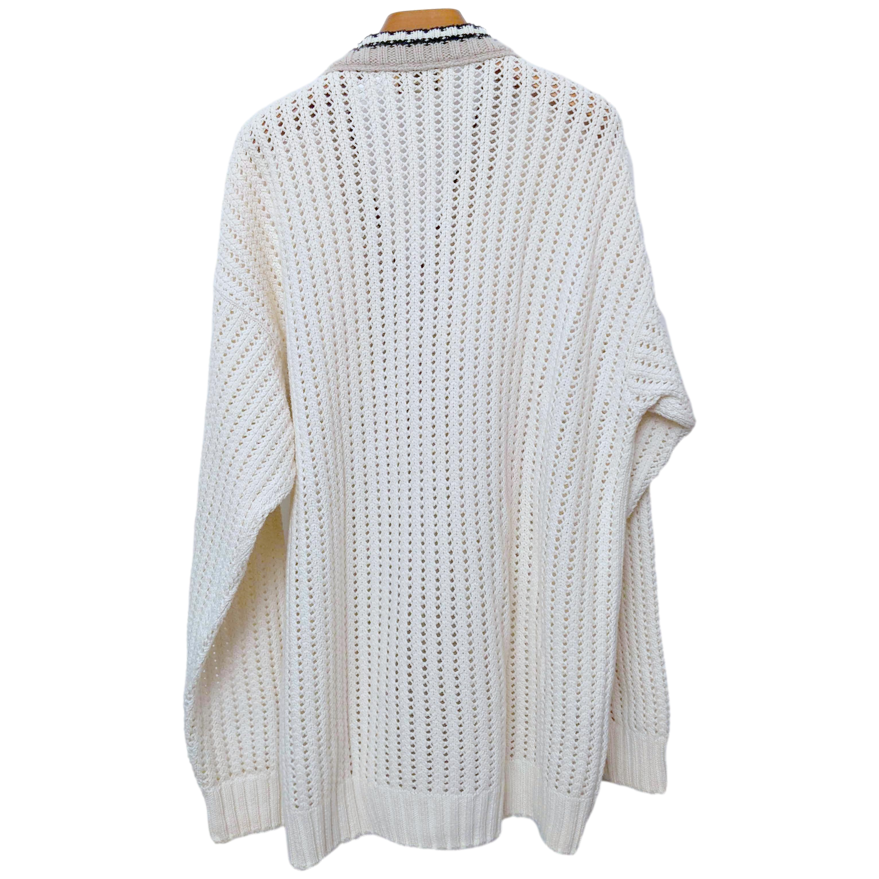 Hermes Men's Blanc/Noir/Beige Cashmere/Cotton Tennis Long-Sleeve V-Neck Cardigan SzXL