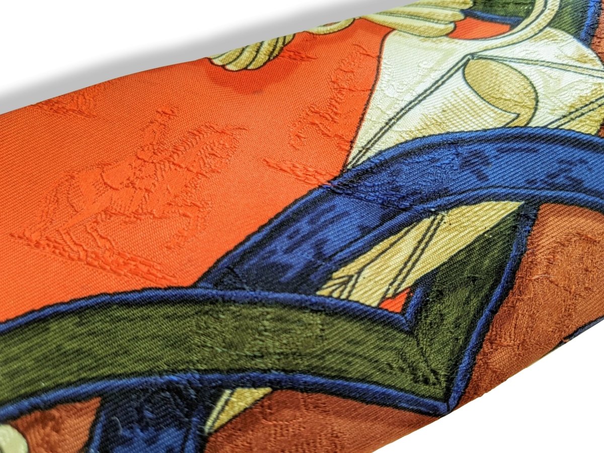 Hermes Terre de sienne/Or/Noir/Bleu Instruction du Roy Printed Jacquard Silk Tie, Box! - poupishop