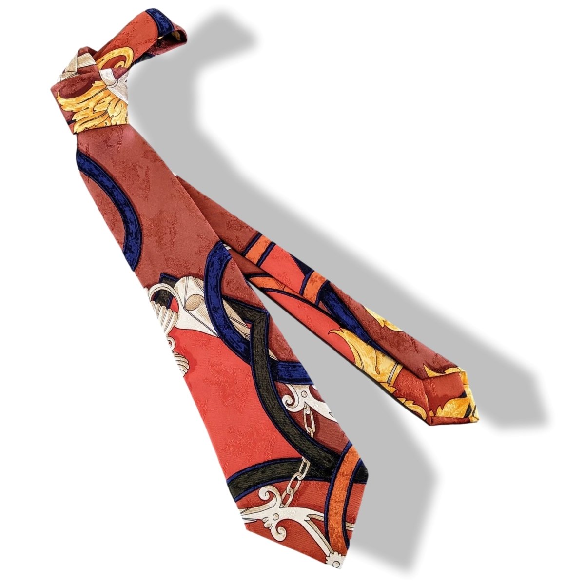 Hermes Terre de sienne/Or/Noir/Bleu Instruction du Roy Printed Jacquard Silk Tie, Box! - poupishop