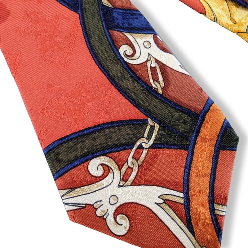 Hermes Terre de sienne/Or/Noir/Bleu Instruction du Roy Printed Jacquard Silk Tie, Box! - poupishop