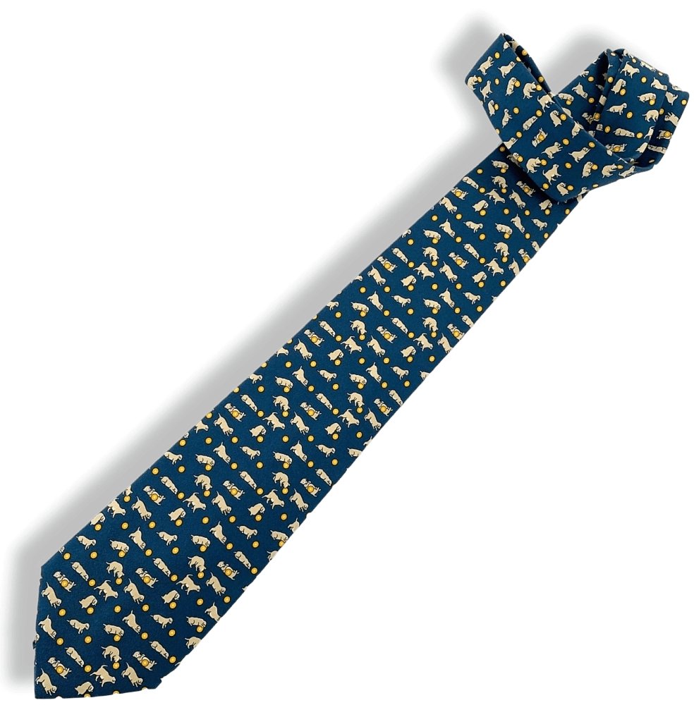 Hermes Thalassa Sable Jaune d'Or PUPPY Twill Silk Tie 9CM, NWT in Pochette! - poupishop