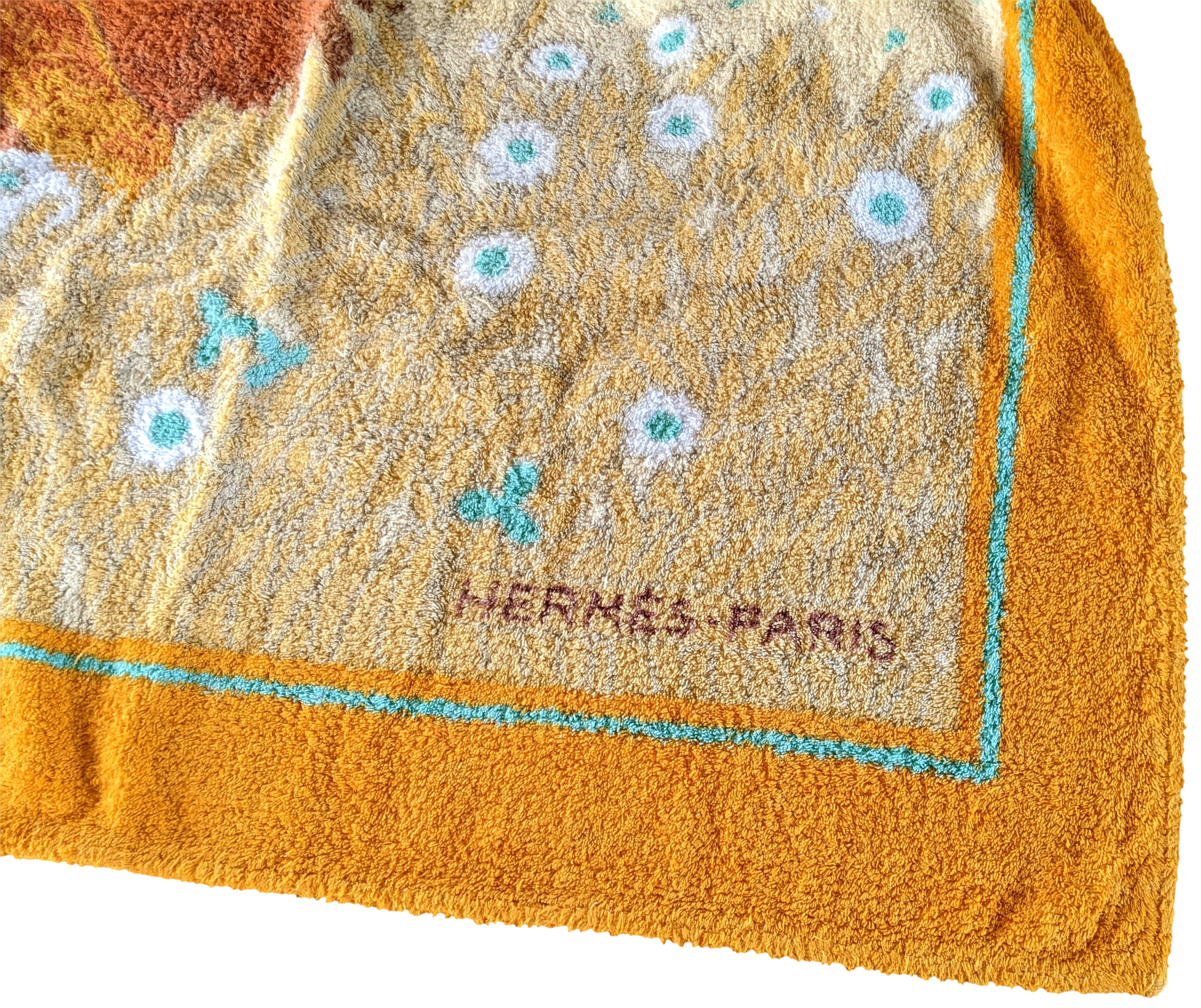 Hermes Orange "The broodmare and her Foal" Cotton Terry Horses Beach Towel 90 x 150 cm