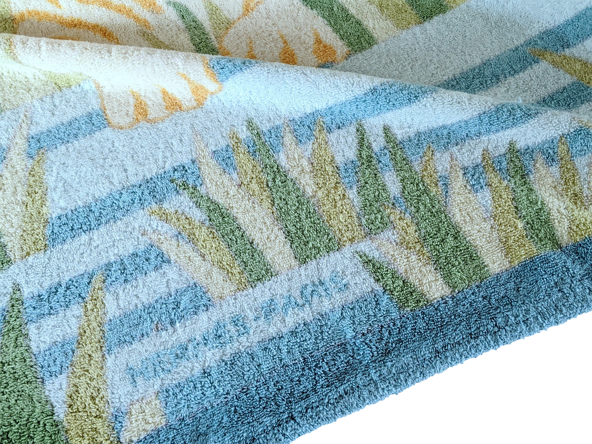 Hermes Light Turquoise "Tigres dans les Bles" Tapis de Plage Terry Beach Towel 90 x 150 cm