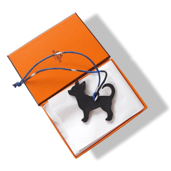 Hermes Tobacco Black Dog Chihuahua Petit H Bag Charm PM, NIB! - poupishop