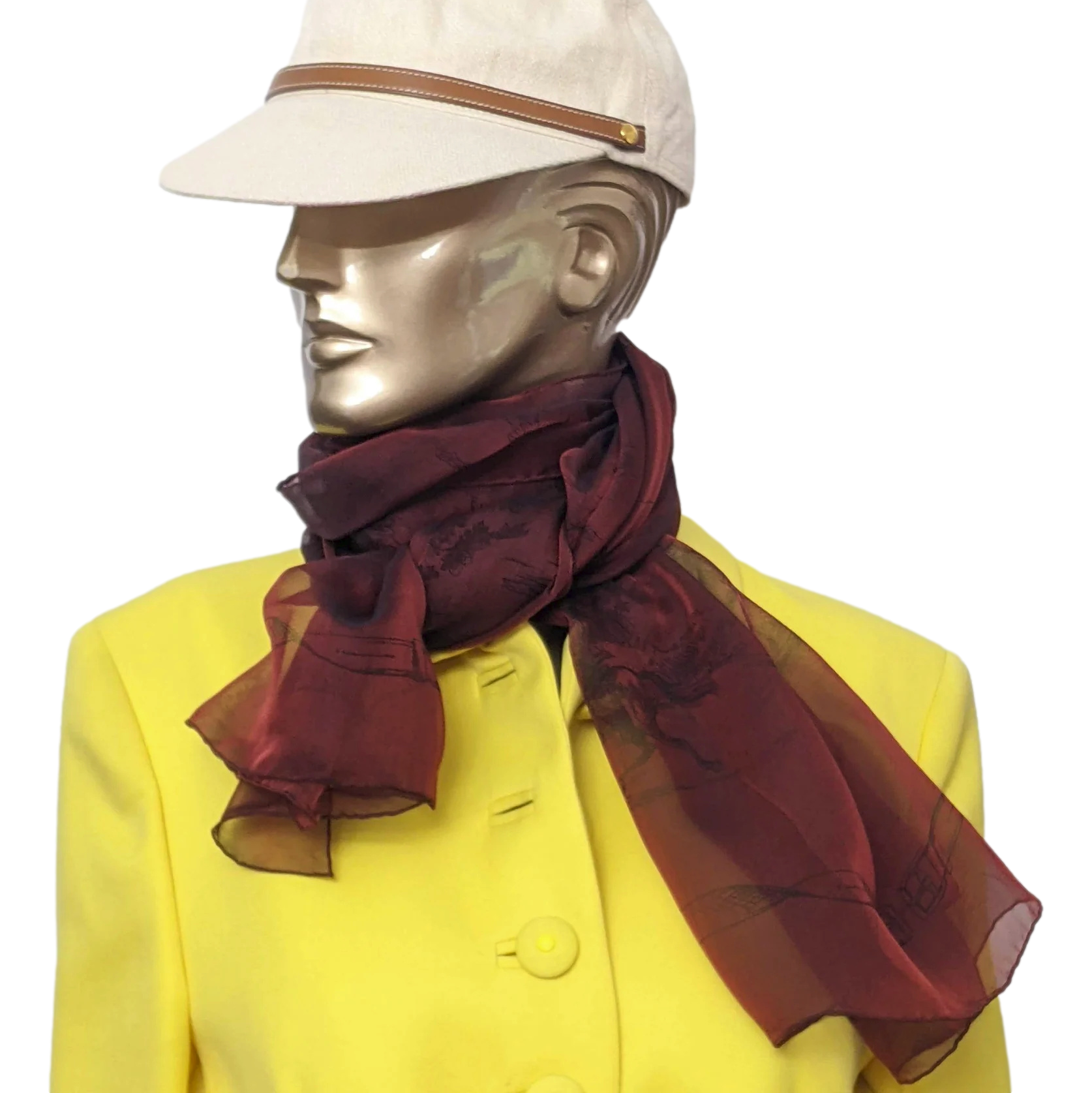 Hermes 2000s Bordeaux/Noir "Toile" by Sophie de Seynes Mousseline Changeante Silk Etole Stole