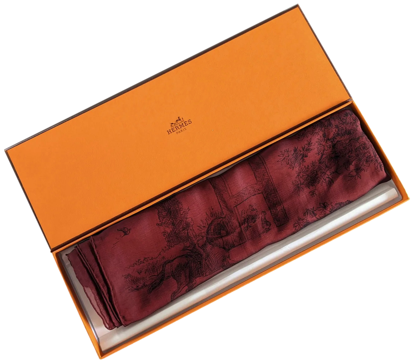 Hermes 2000s Bordeaux/Noir "Toile" by Sophie de Seynes Mousseline Changeante Silk Etole Stole