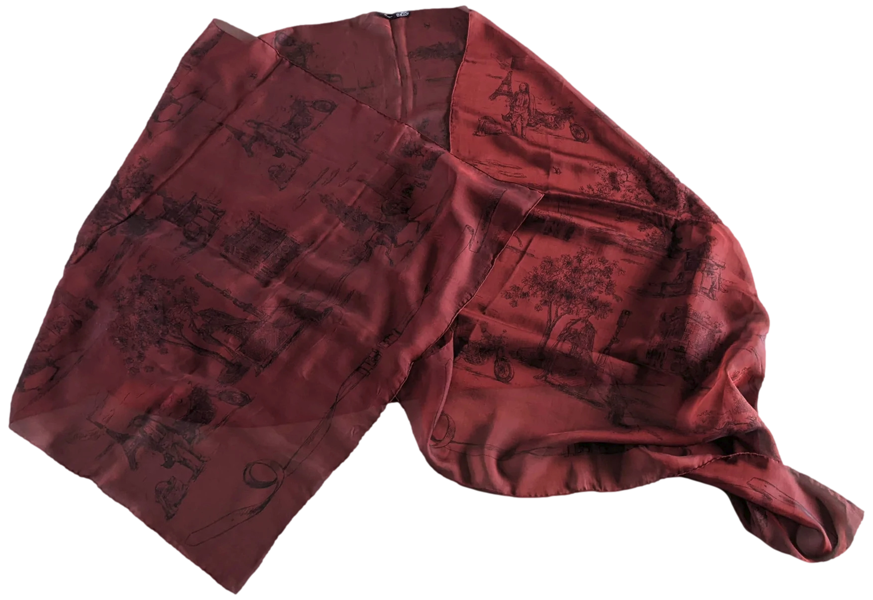 Hermes 2000s Bordeaux/Noir "Toile" by Sophie de Seynes Mousseline Changeante Silk Etole Stole