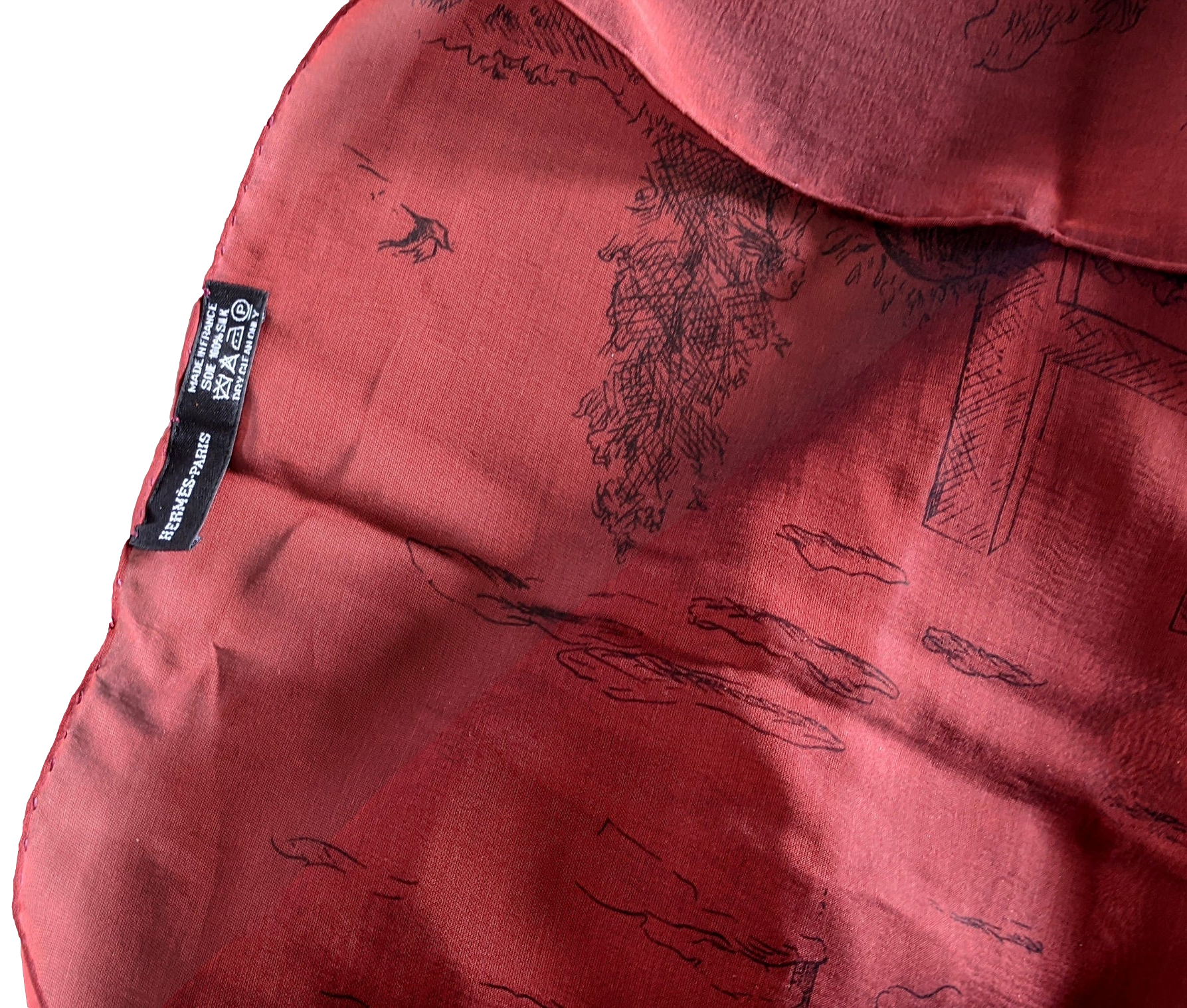 Hermes 2000s Bordeaux/Noir "Toile" by Sophie de Seynes Mousseline Changeante Silk Etole Stole
