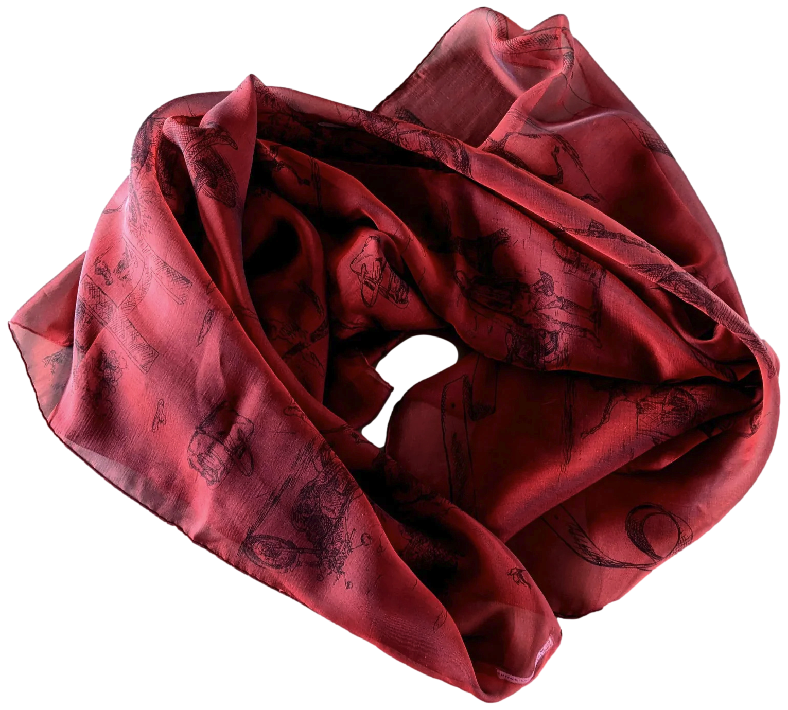 Hermes 2000s Bordeaux/Noir "Toile" by Sophie de Seynes Mousseline Changeante Silk Etole Stole