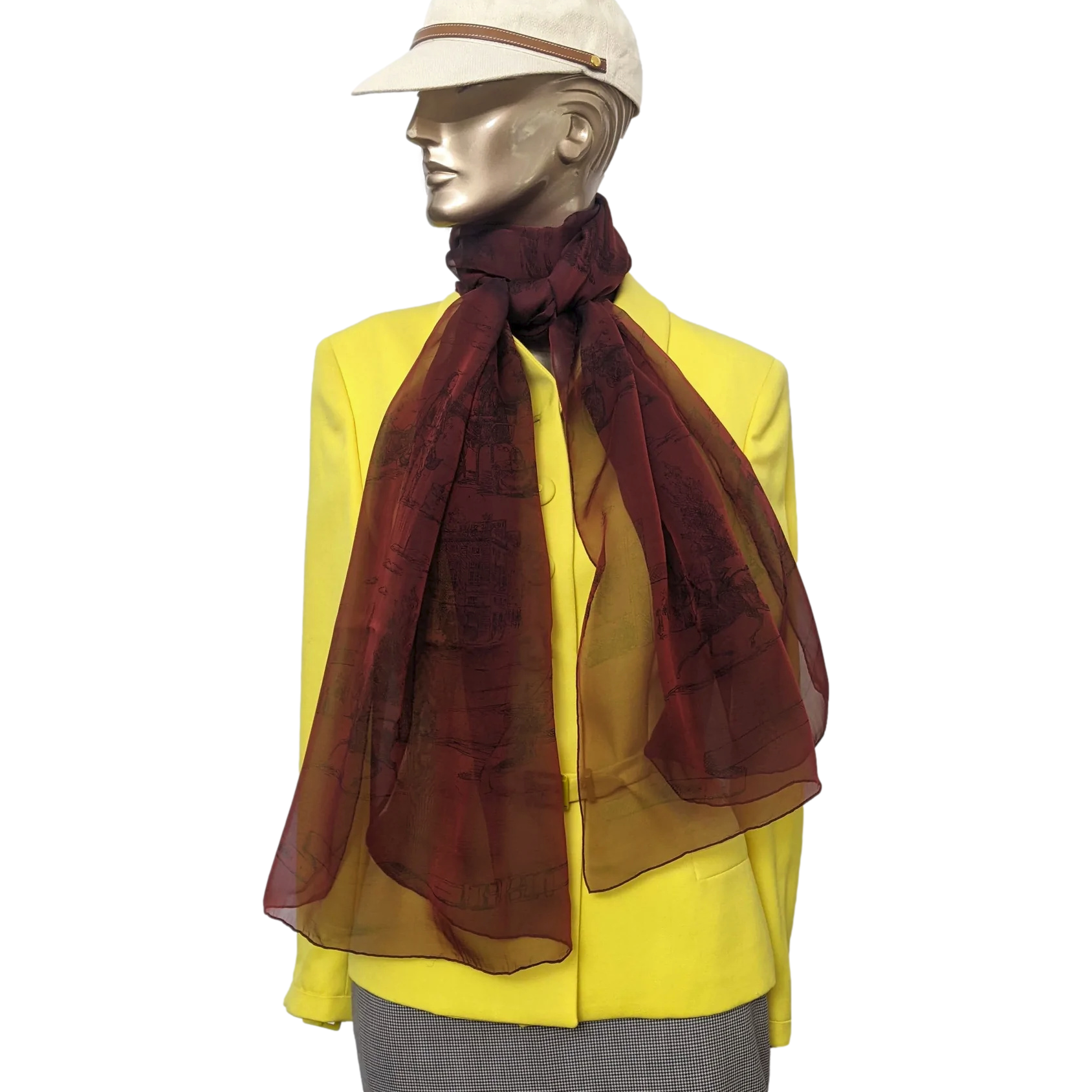 Hermes 2000s Bordeaux/Noir "Toile" by Sophie de Seynes Mousseline Changeante Silk Etole Stole