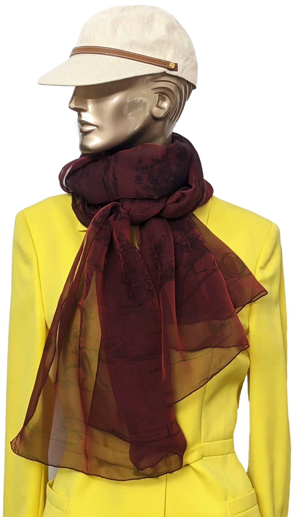 Hermes 2000s Bordeaux/Noir "Toile" by Sophie de Seynes Mousseline Changeante Silk Etole Stole