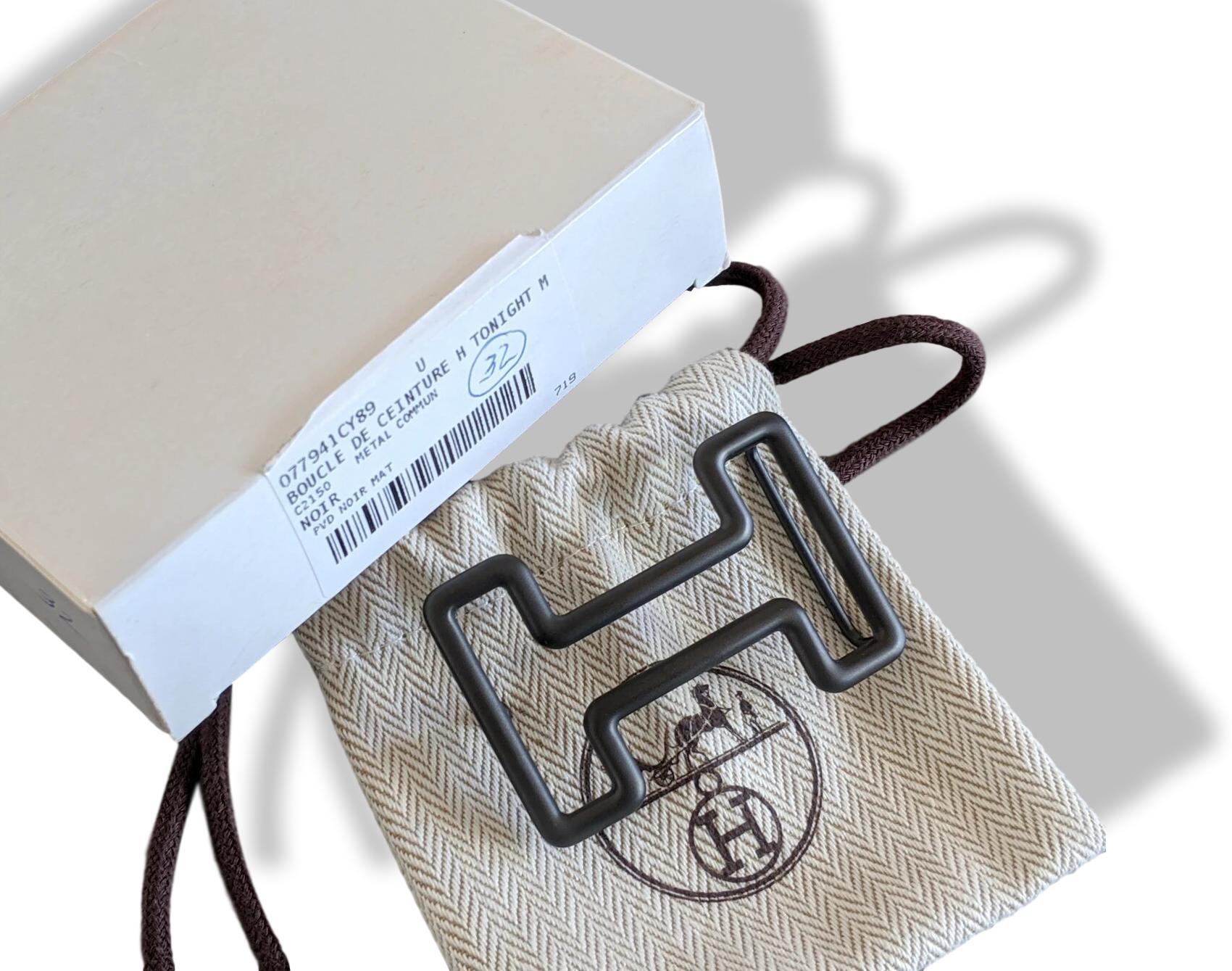 Hermes [C] Matt Black TONIGTH Buckle H 32mm Rare, New in white Box with Pochette!
