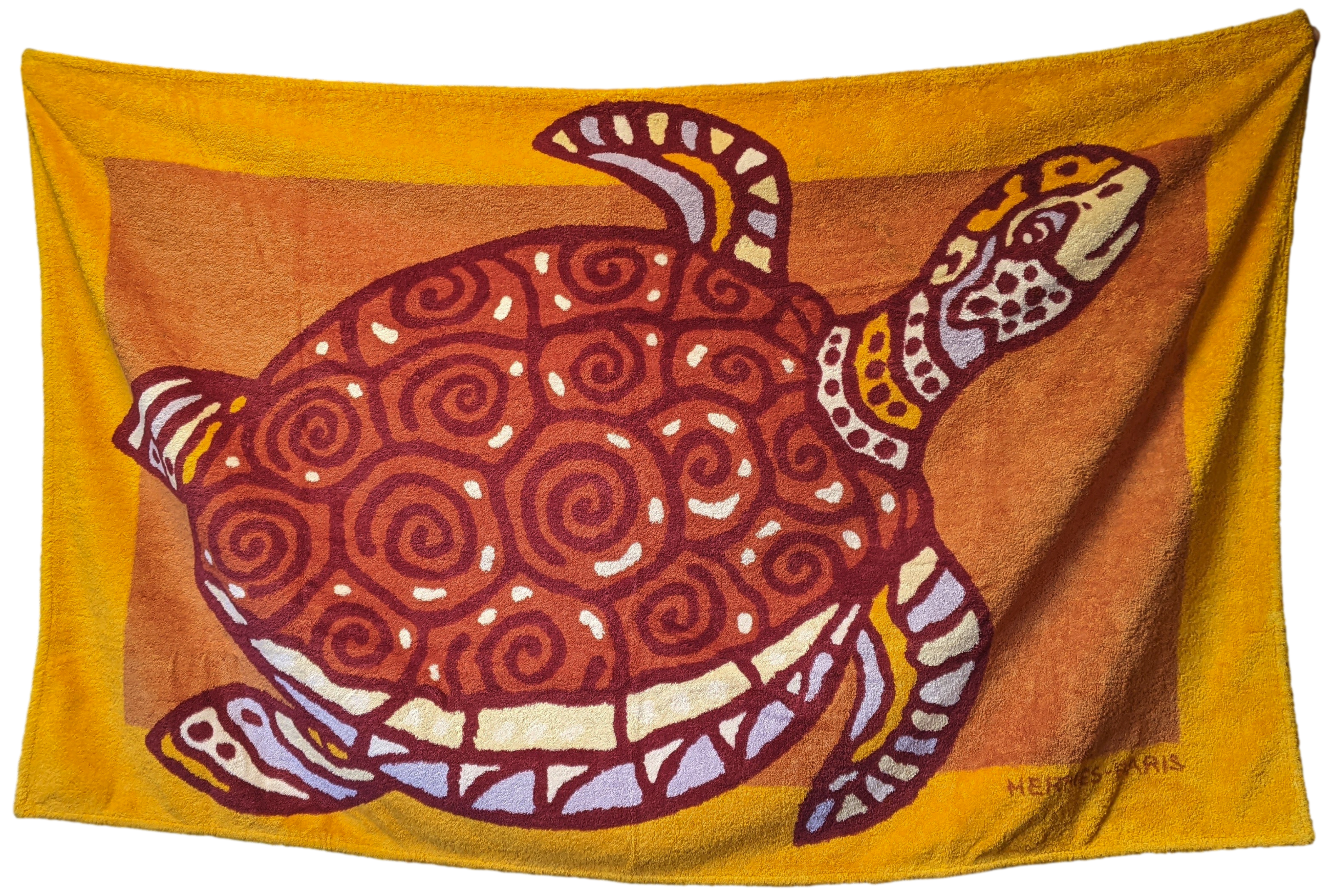 Hermes Orange "Tortue" Tapis de Plage Terry Beach Towel 90 x 150 cm