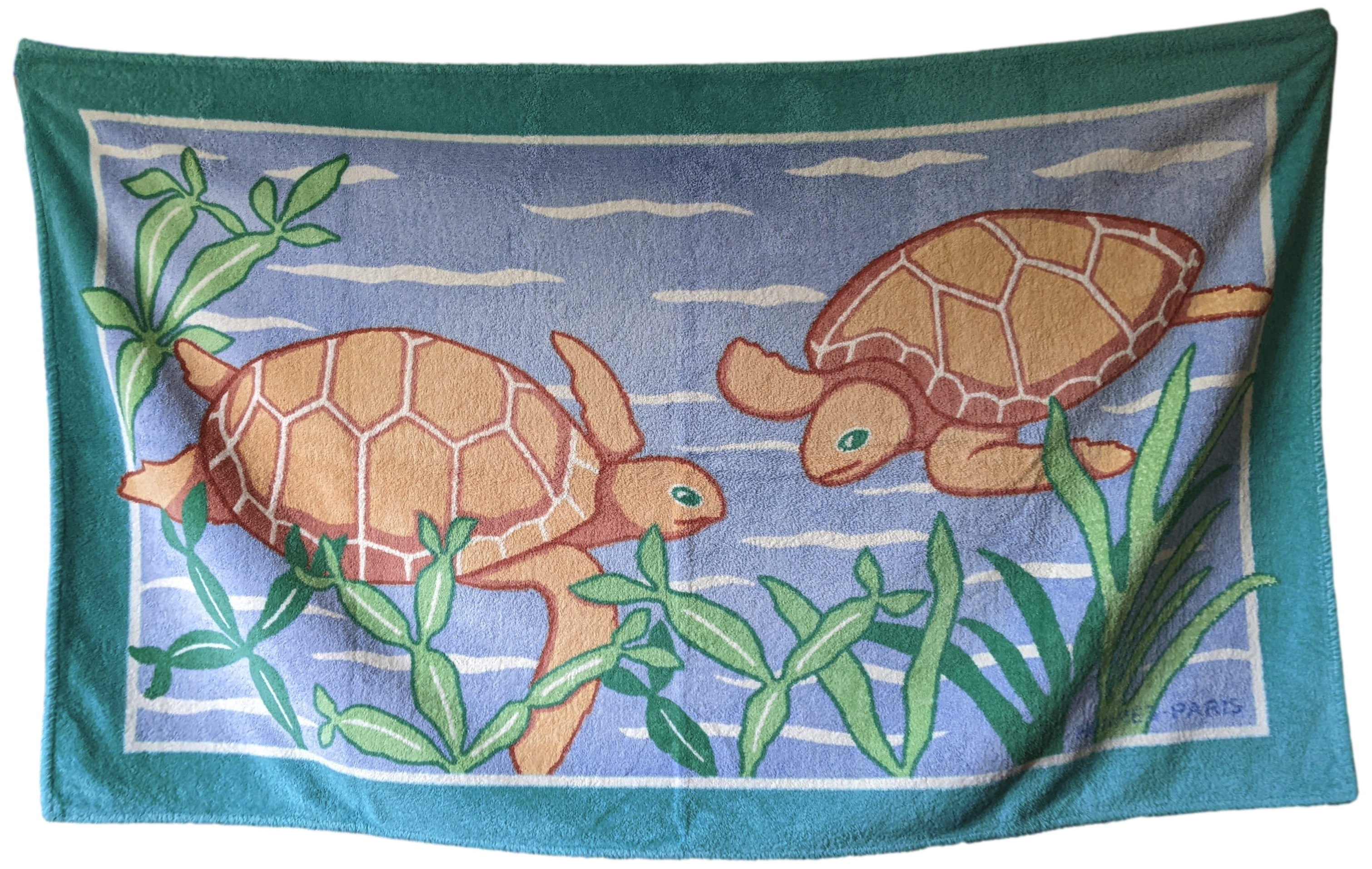 Produits Hermes Vintage "Tortues" Tapis de Plage Terry Beach Towel 90 x 150 cm