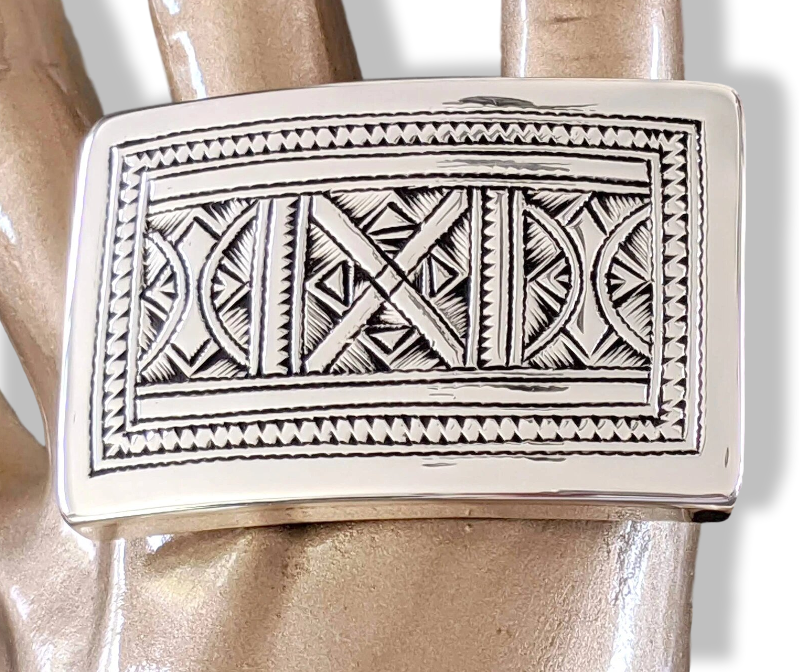 Hermes AG Massif Sterling Silver 925 TOUAREG 8 Belt Buckle H 32mm, New with Pochette and Box!