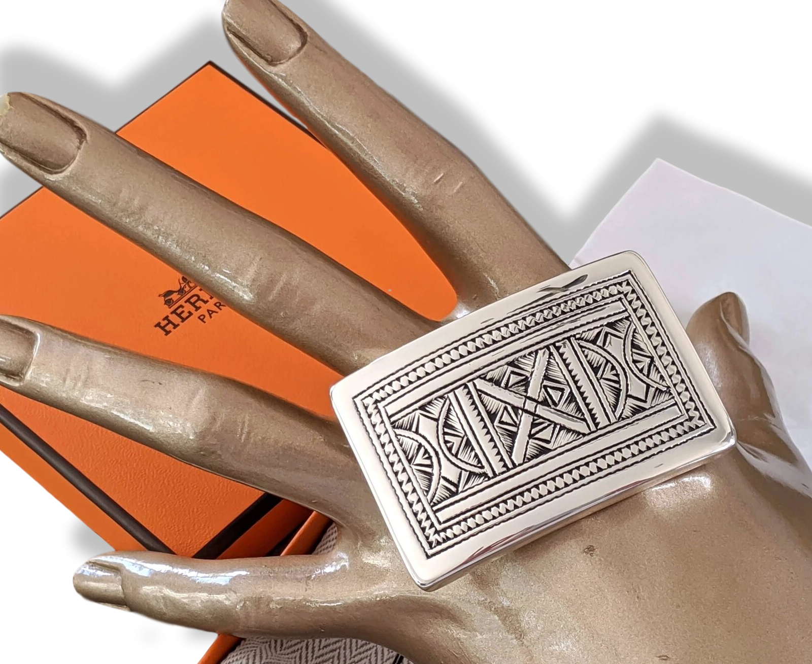 Hermes AG Massif Sterling Silver 925 TOUAREG 8 Belt Buckle H 32mm, New with Pochette and Box!