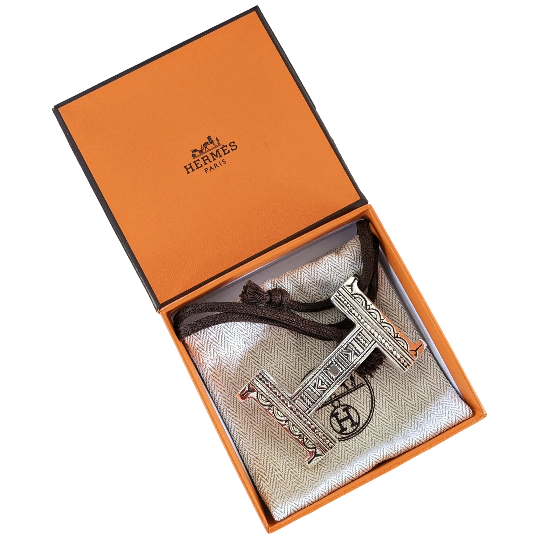 Hermes [99] Sterling Silver "Touareg" Belt Buckle 38 mm