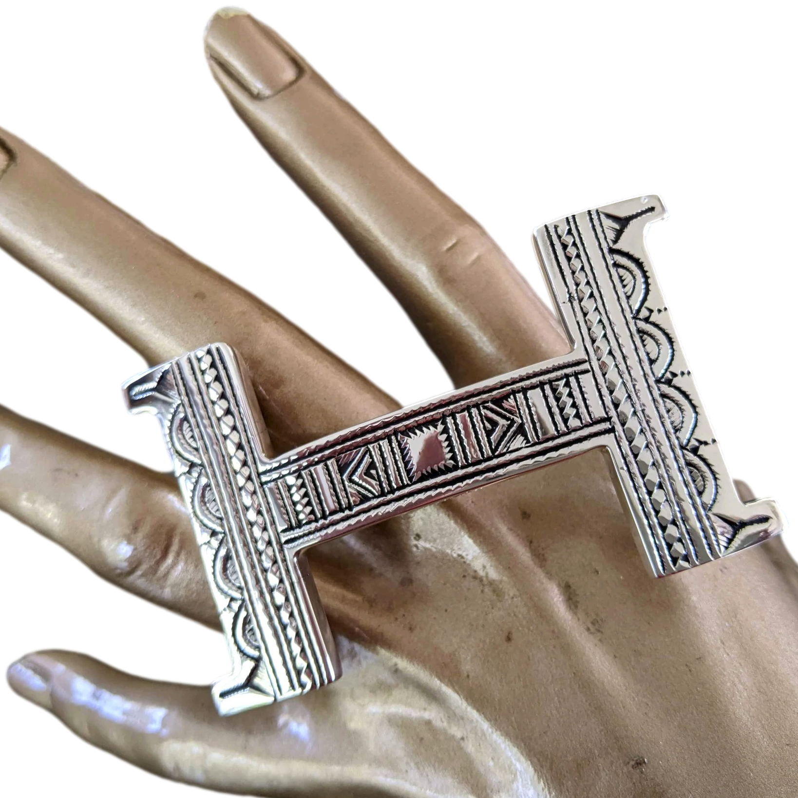 Hermes [99] Sterling Silver "Touareg" Belt Buckle 38 mm