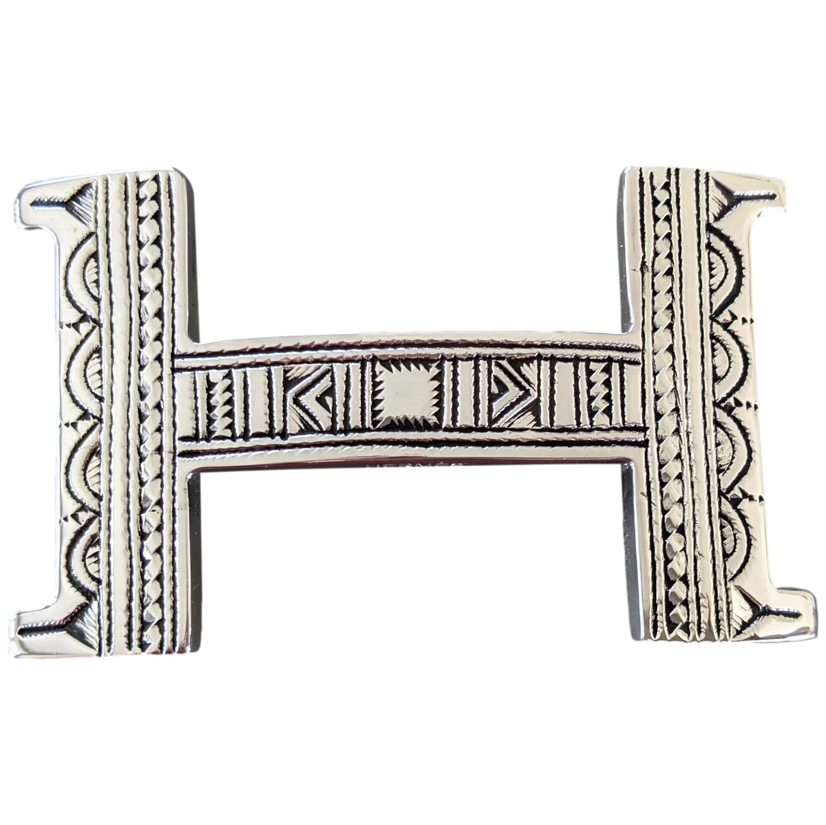 Hermes [99] Sterling Silver "Touareg" Belt Buckle 38 mm