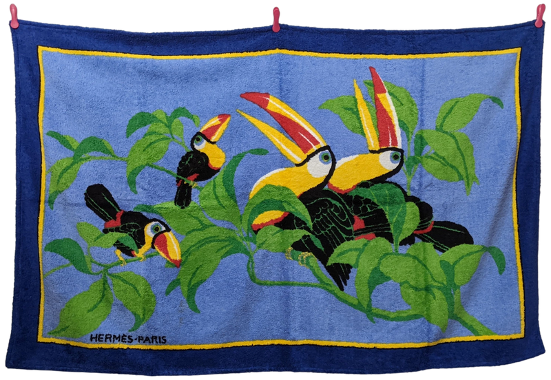 Produits Hermes Vintage "Toucans" Cotton Terry Beach Towel 90 x 150 cm