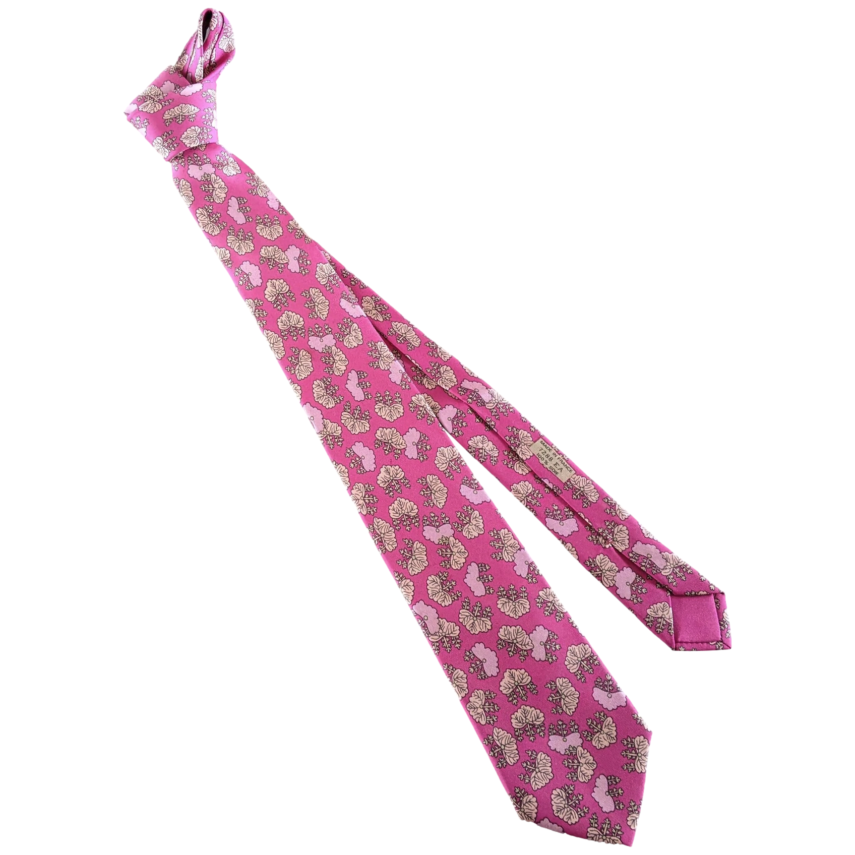 Hermes Framboise/Old Pink "Trees" Twill Silk Tie 8cm Ref. 7288 EA