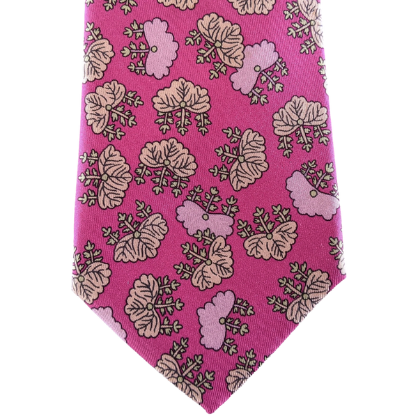 Hermes Framboise/Old Pink "Trees" Twill Silk Tie 8cm Ref. 7288 EA